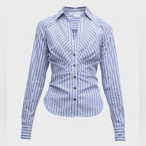 Veronica Beard
Joelle Gathered Stripe Button-Front Top